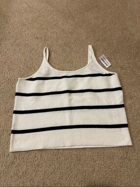 Old Navy White and Black Striped Knit Cropped Camisole Sweater NWT
